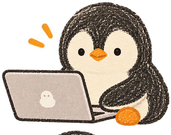 ノートパソコンを操作するペンギンのイラスト